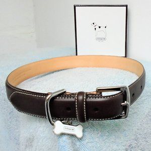 COACH BROWN SMOOTH LEATHER BONE CHARM DOG PET COLLAR SIZE EXTRA LARGE 8420